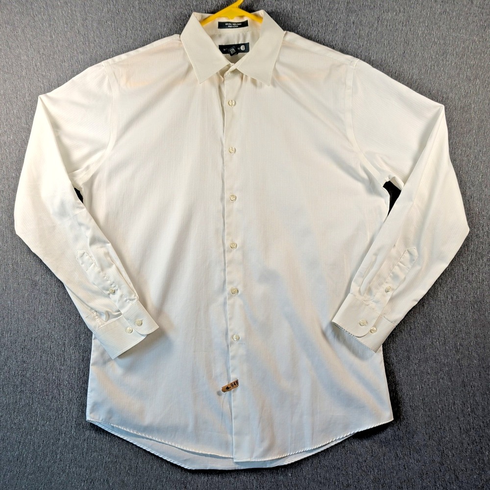 Nordstrom Mens Dress Shirt 16.5 34/35 White Trim Fit Herringbone Cotton GUC